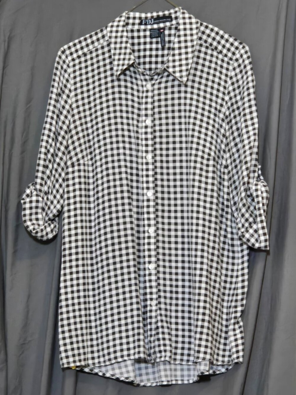 FDJ French Dressing Jeans Gingham Button Down Shirt Women’s Size 6 Black White
